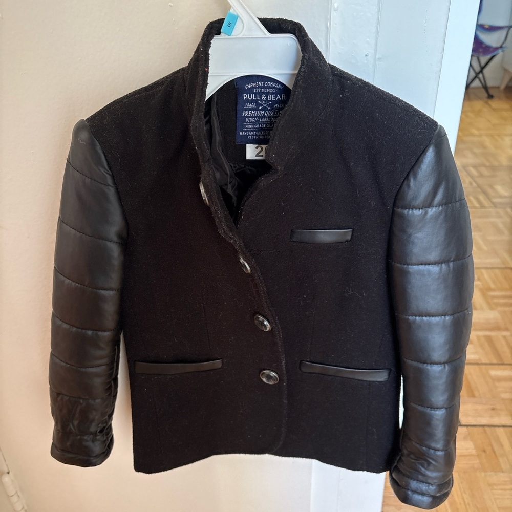 Pull&Bear Black Kids Blazer with Leather Sleeves